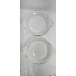 France Porcelain Au‎ Gratin Dishes Set 2 White Round Baker Ear Handle Bowls